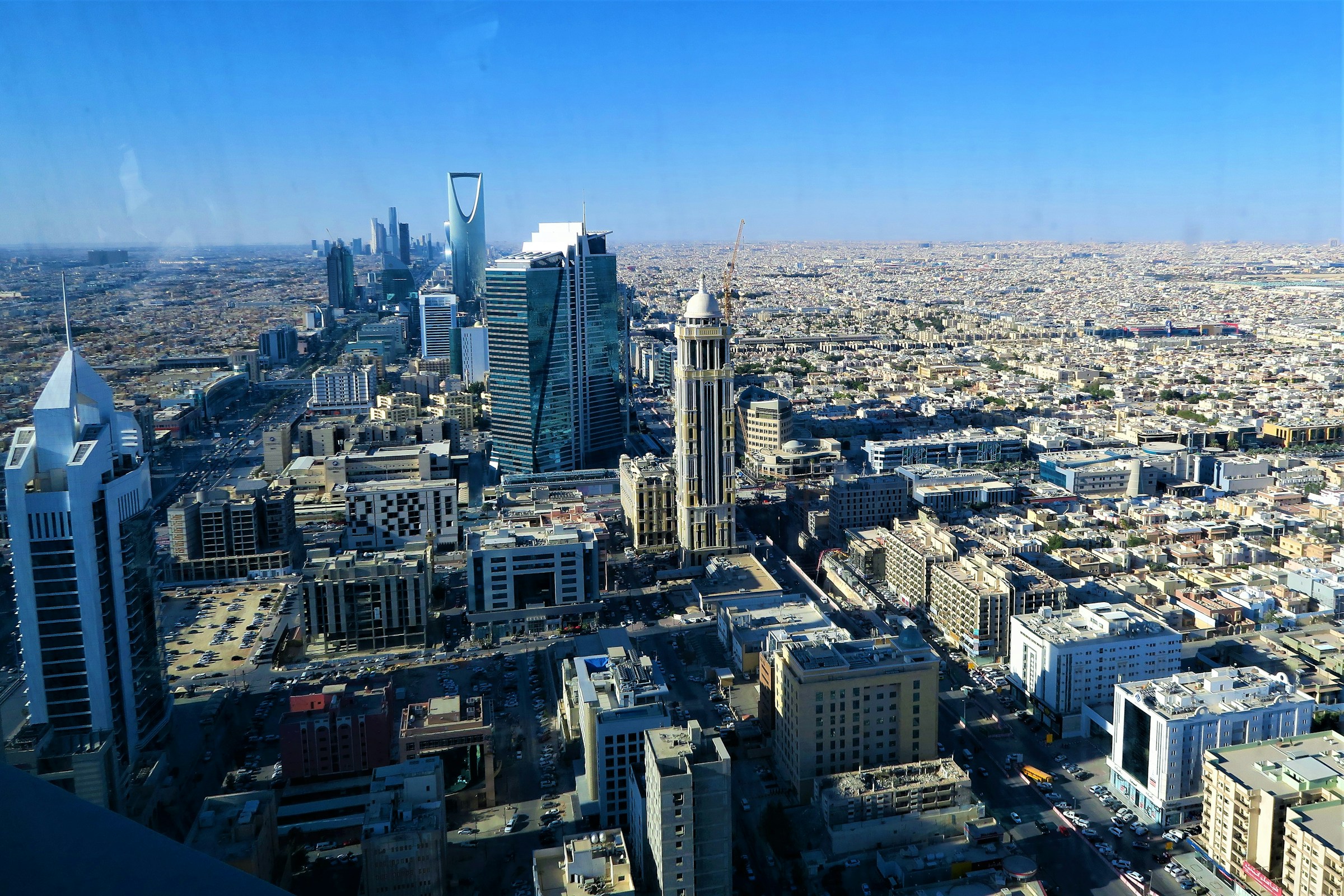Aerial view of central Riyadh and the Kingdom Centre in Saudi Arabia